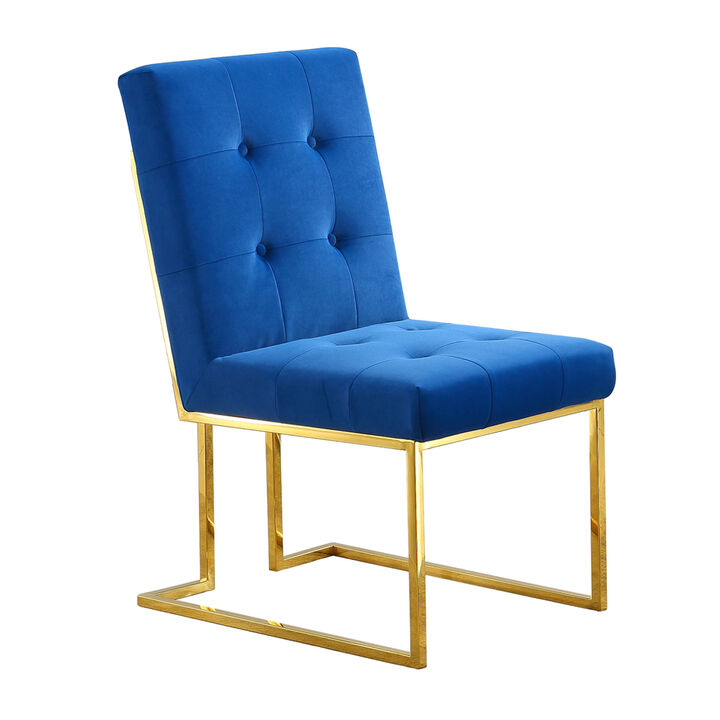 Modern Velvet Dining Chair Set Of 2, Tufted Design And Gold Finish Stainless Base