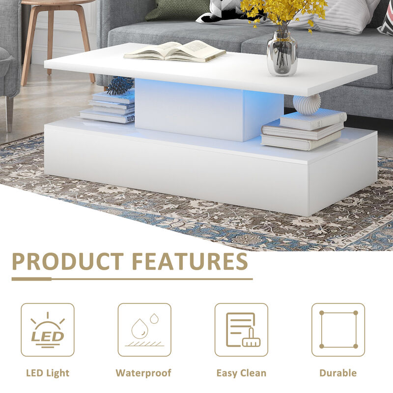 Modern Coffee Table - Industrial Design Cocktail Table with LED Lighting - 16 Colors