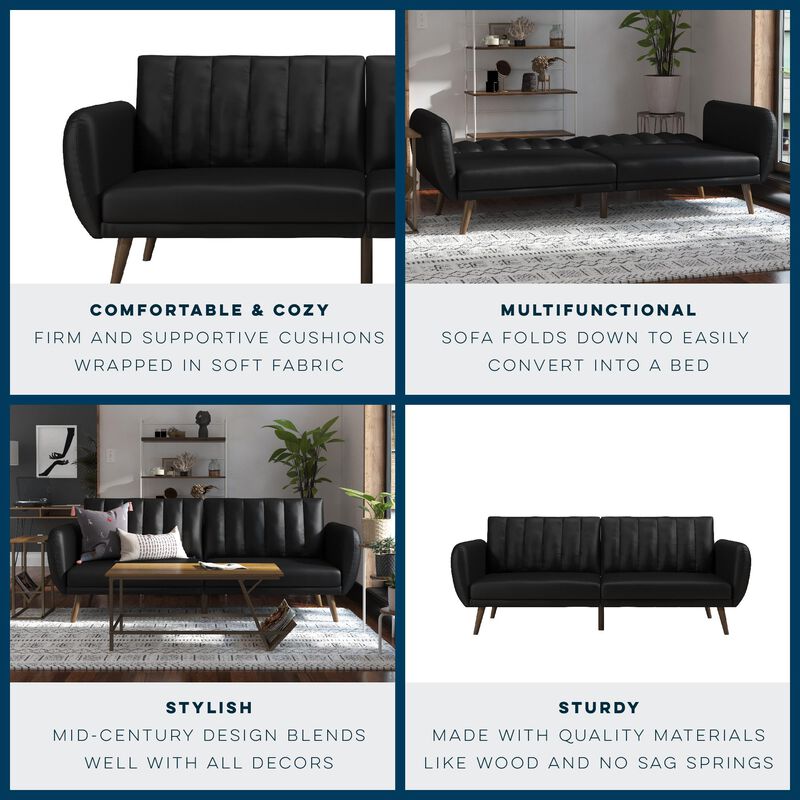 Novogratz Brittany Futon, Black Faux Leather