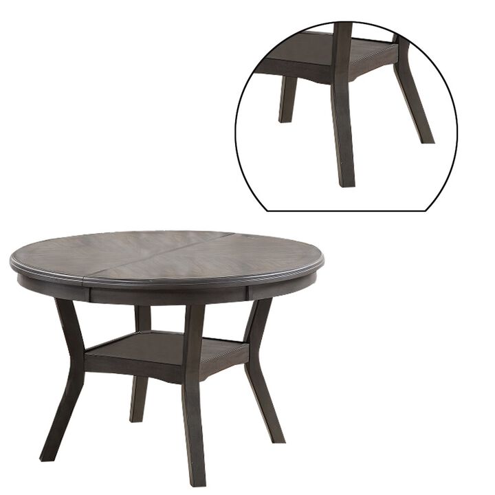 Round Top Wooden Dining Table with Boomerang Legs, Dark Gray-Benzara
