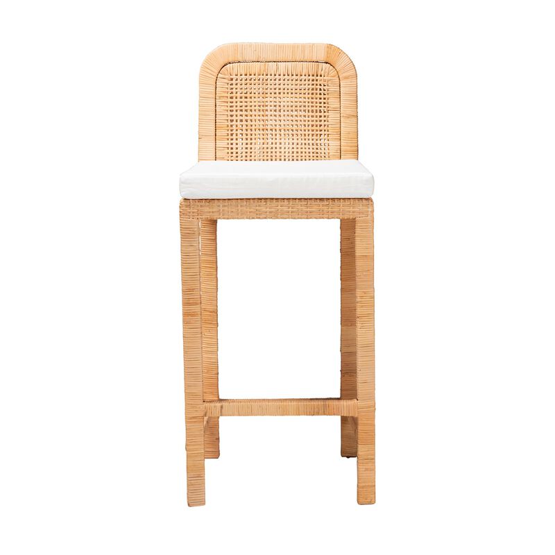 Bali & Pari Zariah Modern Bohemian Natural Brown Rattan and Mahogany Wood Bar Stool