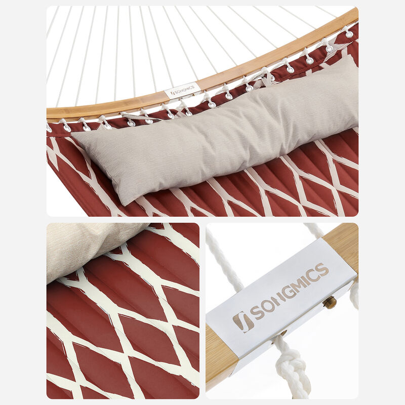 Comfortable Quilted Hammock with Curved Bamboo Spreaders & Pillow - Portable Design