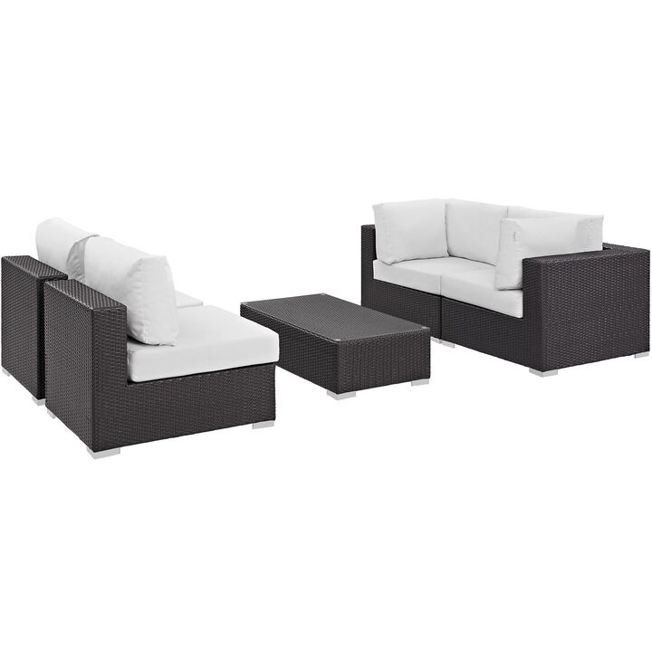 Convene 5 Piece Outdoor Patio Sectional Set - Espresso White