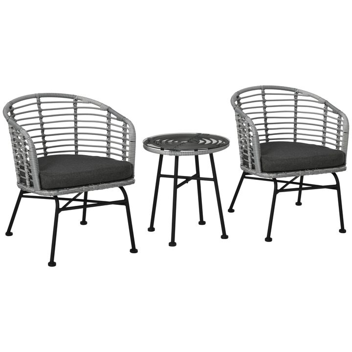 Black Patio Conversation: 3-Piece PE Rattan Bistro Set with Table
