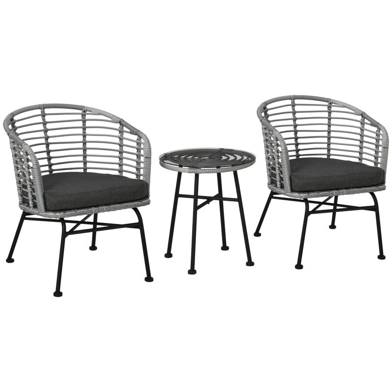 Black Patio Conversation: 3-Piece PE Rattan Bistro Set with Table