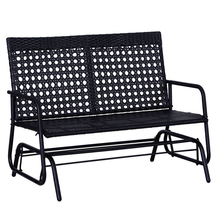 Outdoor Rocking Duo: Black 2-Person Wicker Glider Bench with Cushions
