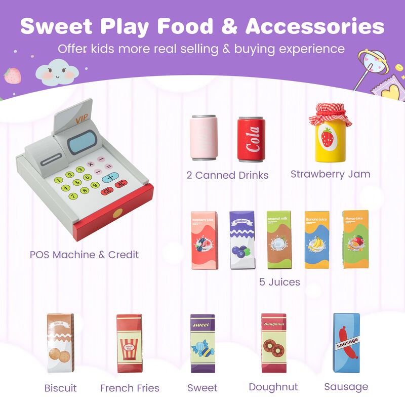Kids Grocery Store Playset with Cash Register POS Machine-Grey