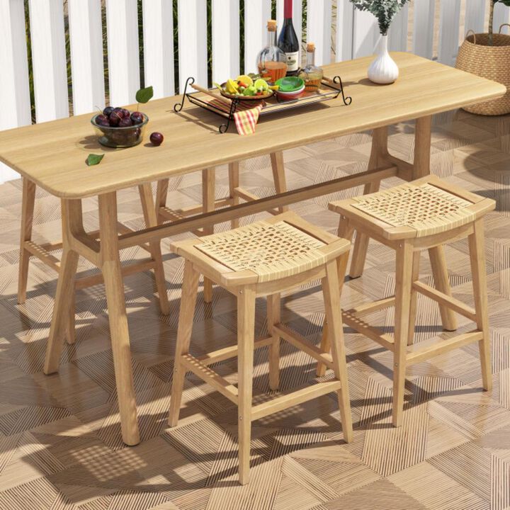 Hivvago 29 Inch Patio Rattan Barstool with Footrest and Saddle Seat