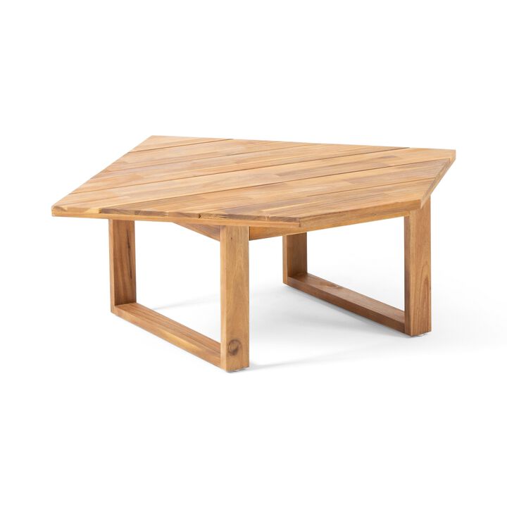 Outdoor Corner Chair and Coffee Table Set, Brown Acacia Wood Dark Teal - Benzara
