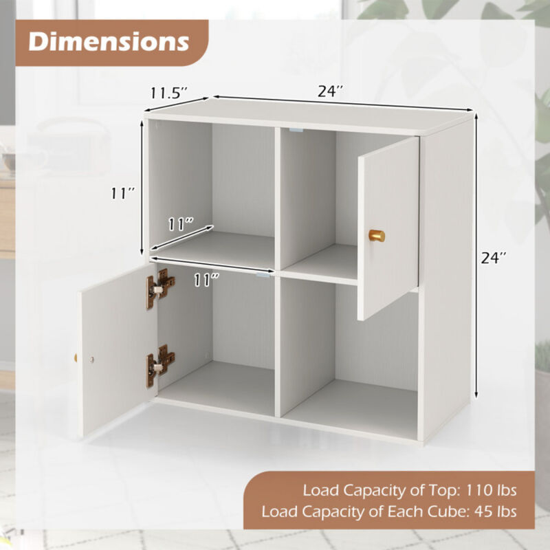 4-Cube Bookcase 3-Tier Bookshelf with Dual Anti-Tipping Kits and 2 Cabinets