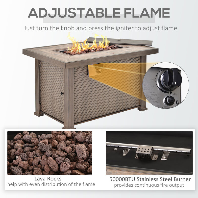 42" Gas Propane Fire Pit Table Patio 50,000BTU Electric Ignition Firepit w/Cover