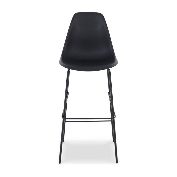 Mira 30 Inch Barstool, Set of 2, Curved Bucket Seat, Black Metal Frame-Benzara