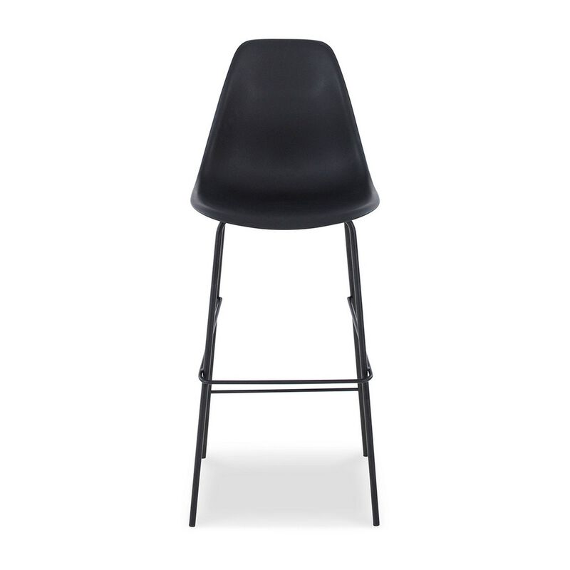 Mira 30 Inch Barstool, Set of 2, Curved Bucket Seat, Black Metal Frame-Benzara