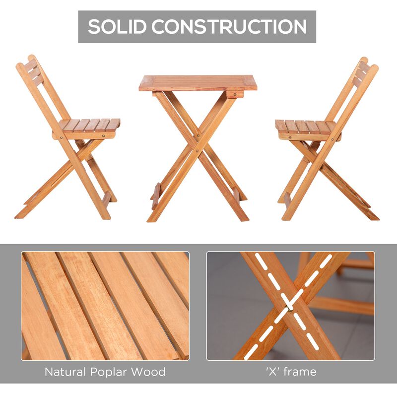Teak Bistro Set: 3-Piece Folding Outdoor Chairs and Table
