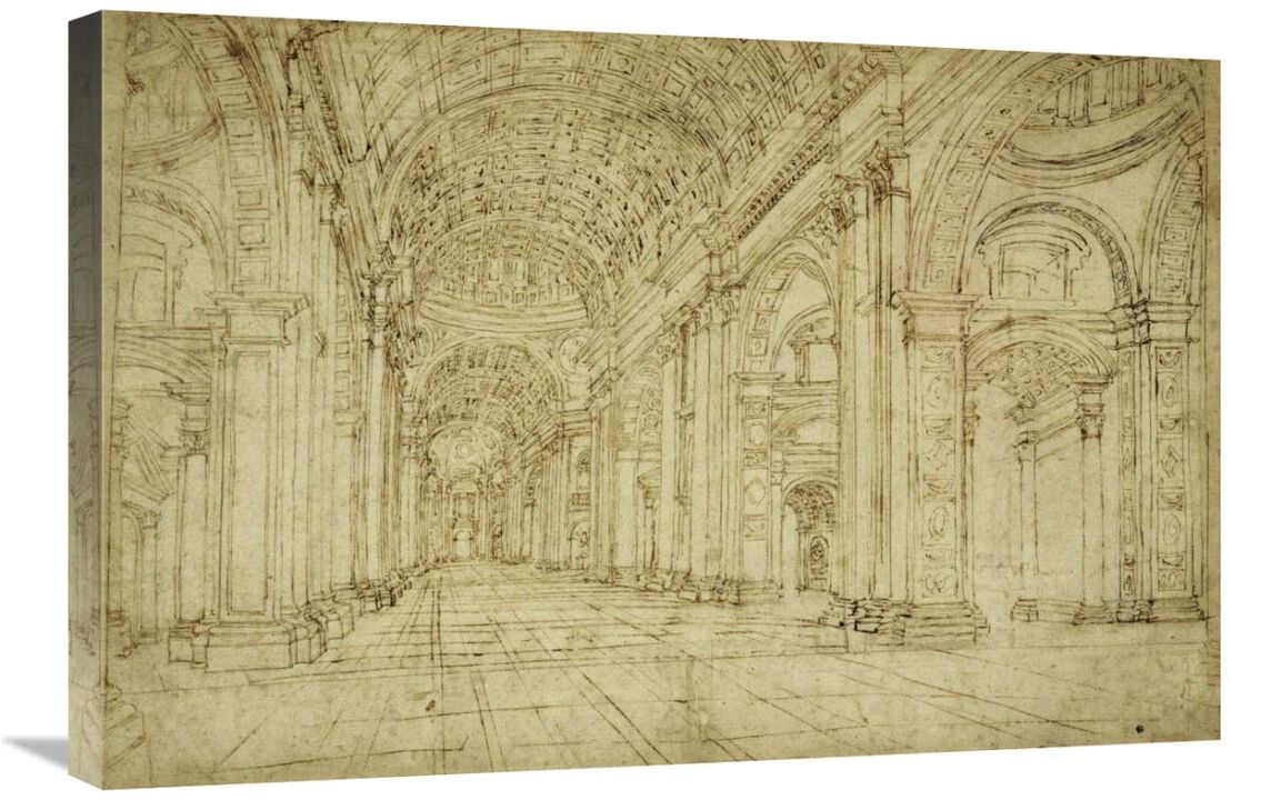 Interior of Saint Peters Basilica, 17th century-Canvas Art-30x20
