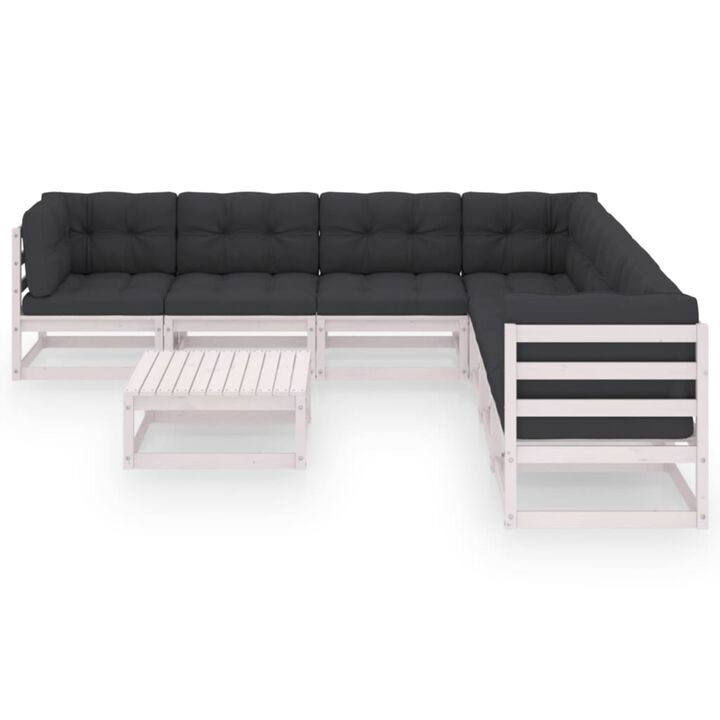 vidaXL 8 Piece Garden Lounge Set with Cushions White Solid Pinewood
