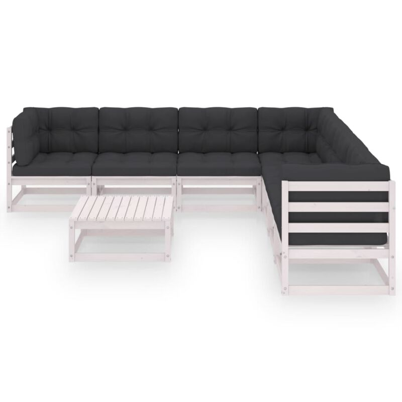 vidaXL 8 Piece Garden Lounge Set with Cushions White Solid Pinewood