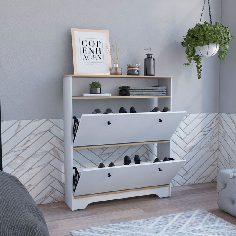 Shoe Rack Dublin, Bedroom, Light Oak / White