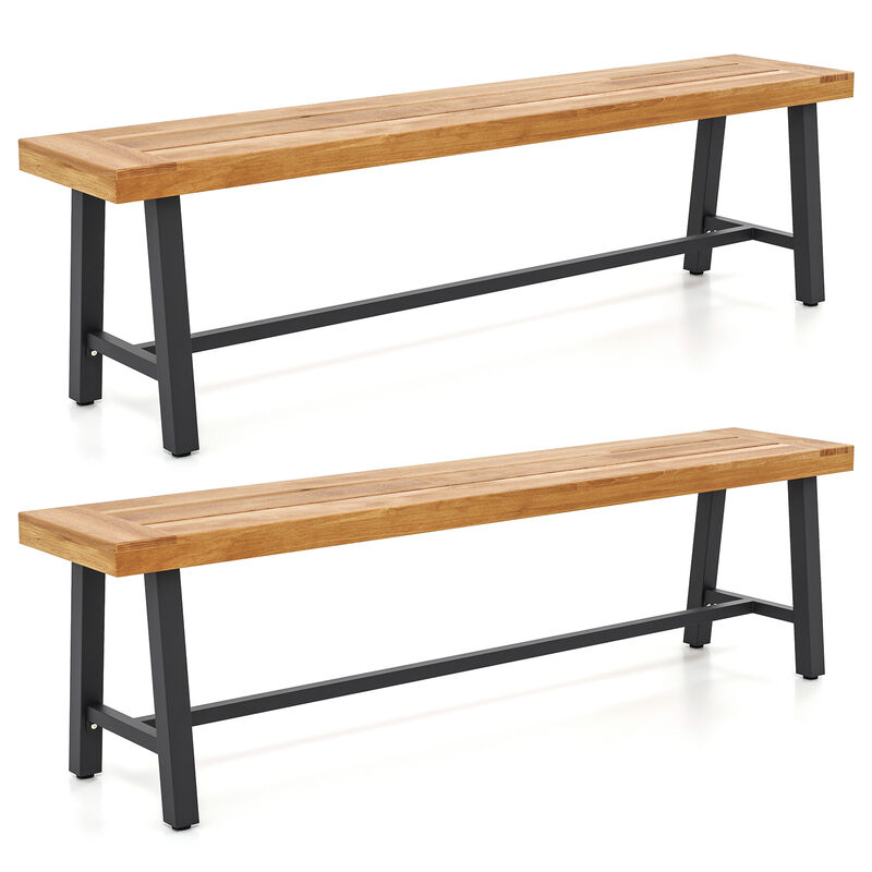 3-Person Acacia Patio Wood Outdoor Backless Bench-Set of 2