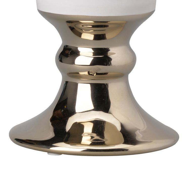 Ceramic Vase with Flared Top and Pedestal Base, Large, White and Gold - Benzara