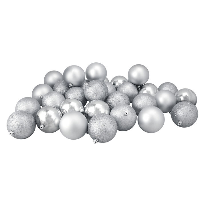 32ct Silver Shatterproof 4 Finish Christmas Ball Ornaments 3.25" (80mm)