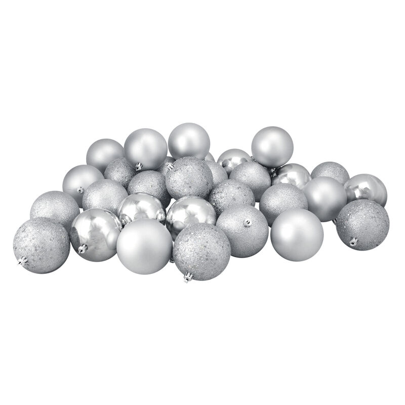 32ct Silver Shatterproof 4 Finish Christmas Ball Ornaments 3.25" (80mm)