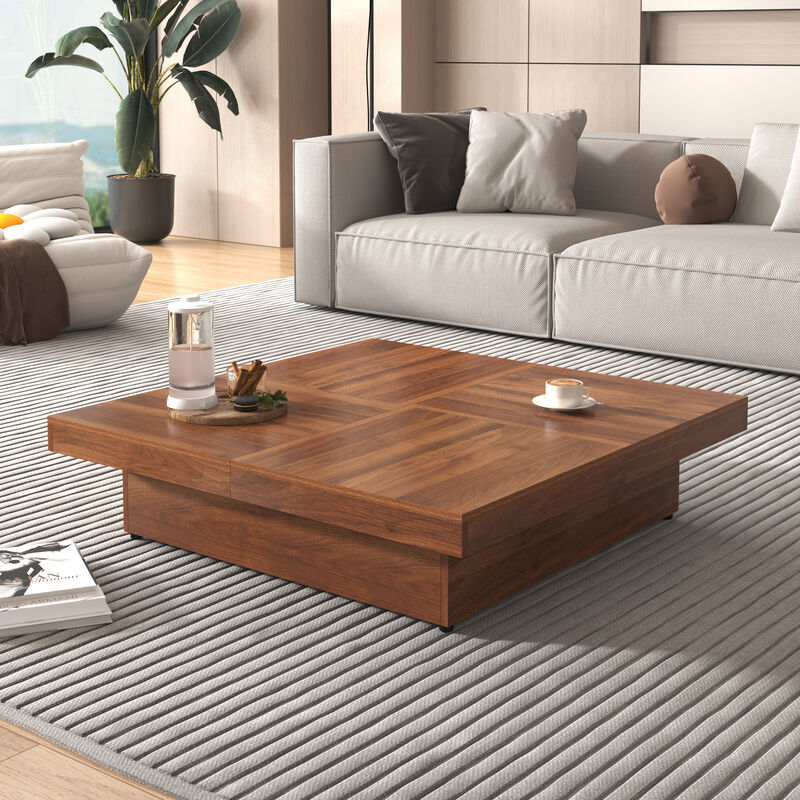 Merax Square Marble Veneer Coffee Table with Storage