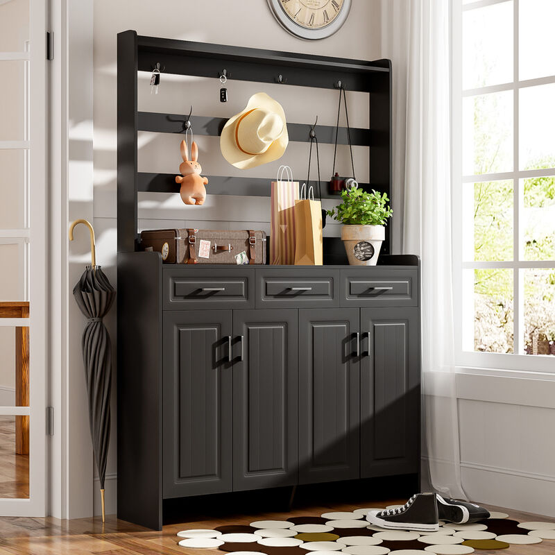 Merax 4-Door Shoe Cabinet with Coat Rack