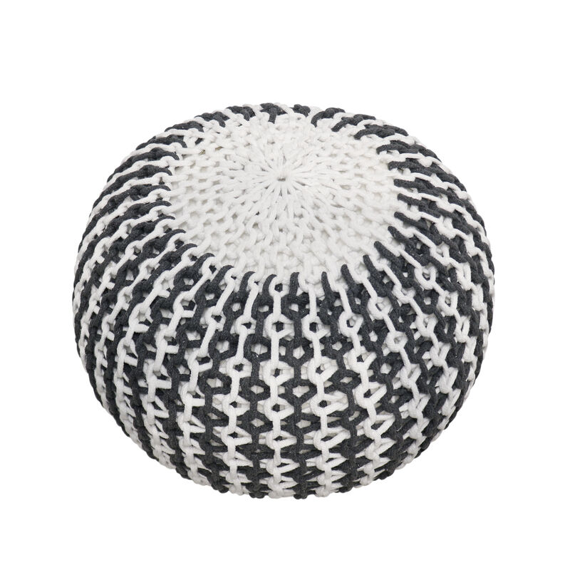 Pasargad Home Santorini Cotton Pouf, Ivory & Grey