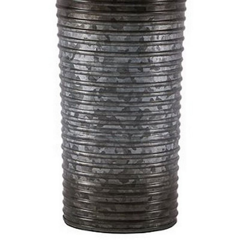 Ribbed Design Metal Body Table Lamp with Tapered Fabric Shade,Set of 2,Gray-Benzara