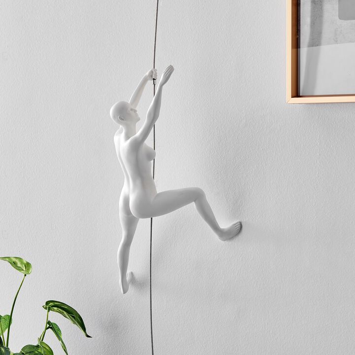 Climbing Couple Wall Sculpture Matte Black and White Resin Handmade