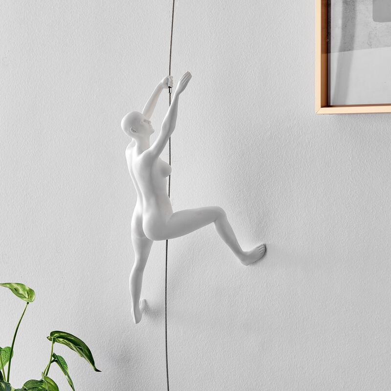 Climbing Couple Wall Sculpture Matte Black and White Resin Handmade