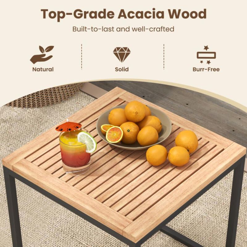 Hivvago 5 Piece Outdoor Furniture Set Acacia Wood Chair Set with Ottomans and Coffee Table