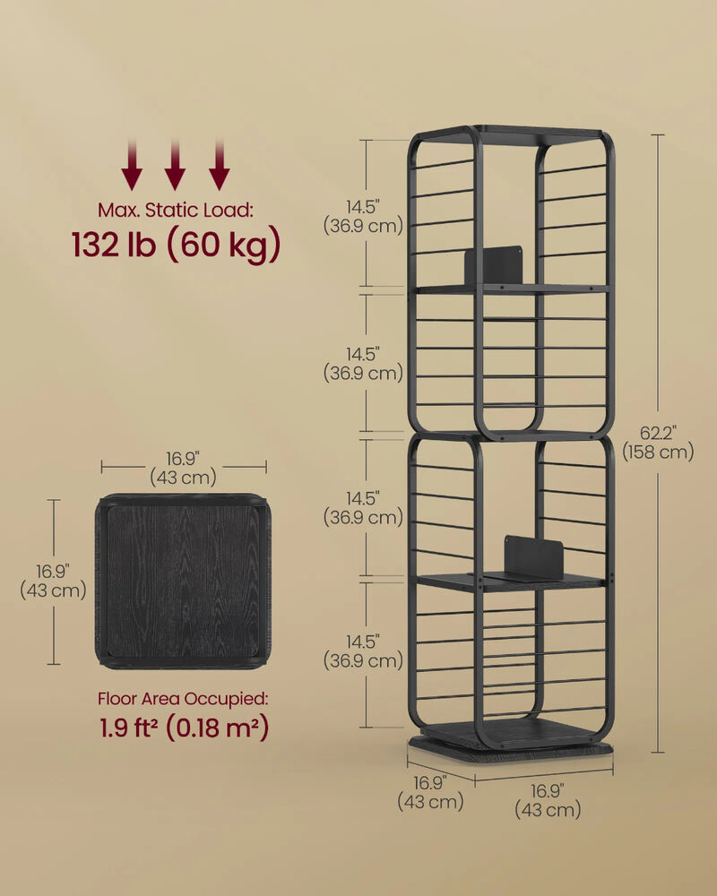4-Tier Rotating Bookshelf with Bookends for Easy Access and Stylish Organization