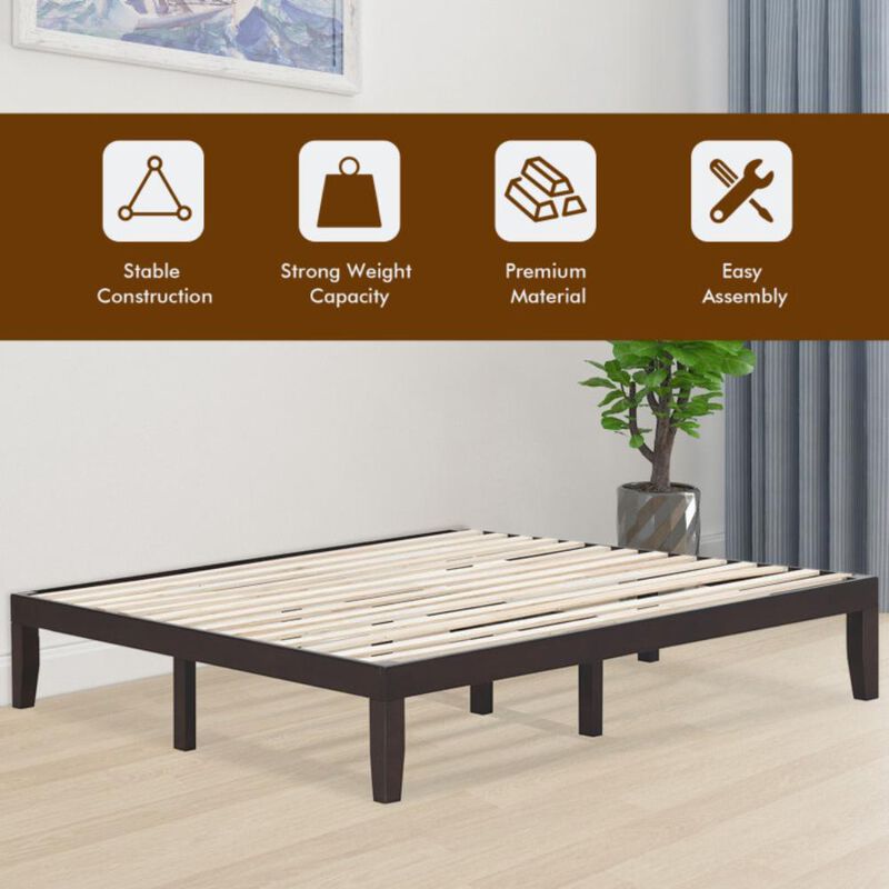 Hivvago 14 Inch King Size Rubber Wood Platform Bed Frame with Wood Slat Support
