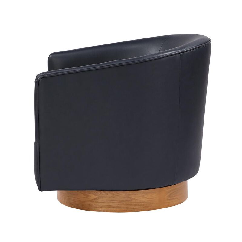 Comfort Pointe Irving Midnight Blue Faux Leather Wood Base Barrel Swivel Chair