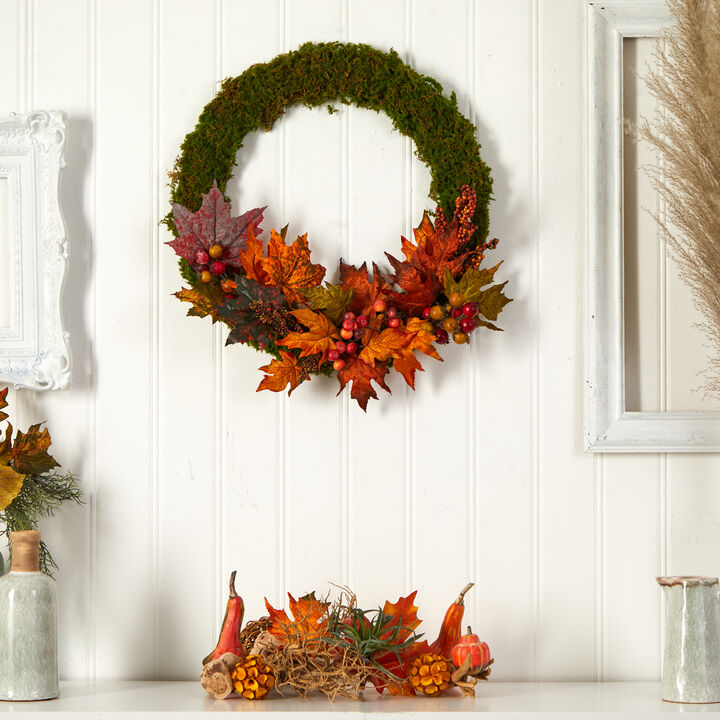 Hivvago 20" Fall Maple Leaf and Berries Artificial Autumn Wreath