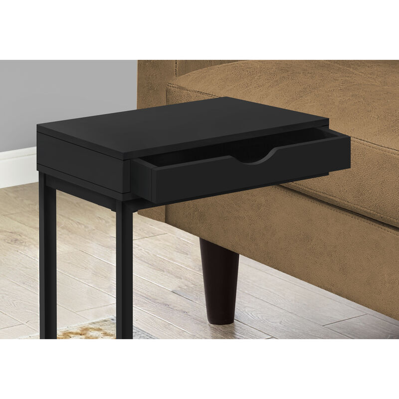 Monarch Specialties I 3600 Accent Table, C-shaped, End, Side, Snack, Storage Drawer, Living Room, Bedroom, Metal, Laminate, Black, Contemporary, Modern