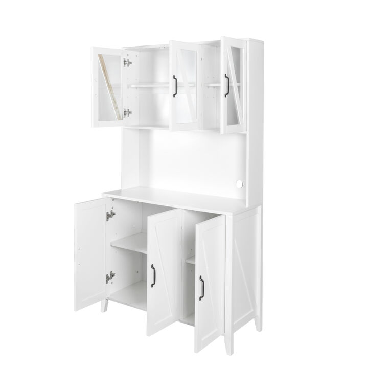 Kitchen Storage Cabinet with Glass Doors & Drawers