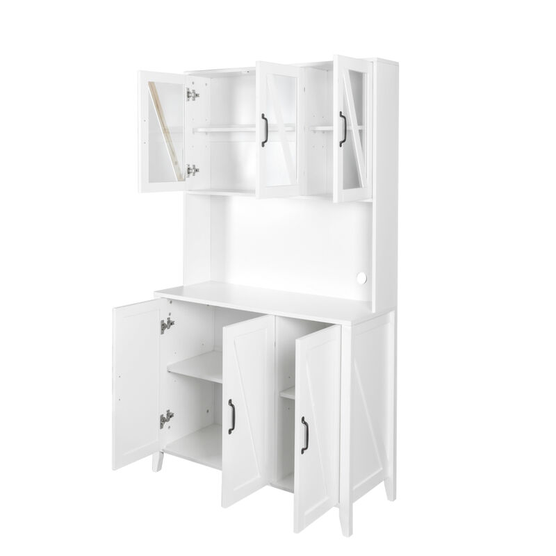 Kitchen Storage Cabinet with Glass Doors & Drawers