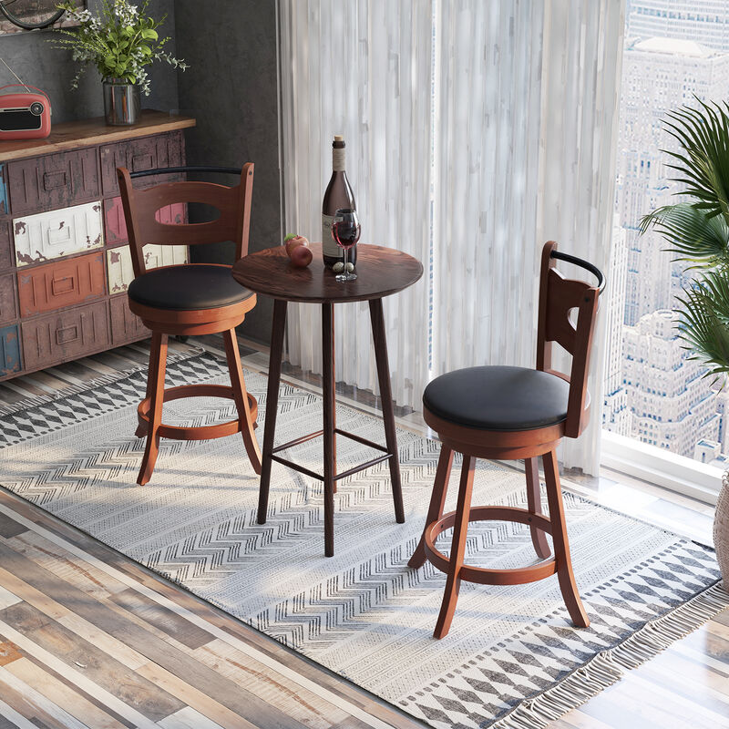 2 Pieces Swivel Bar Stools with Curved Backrest and Seat Cushions