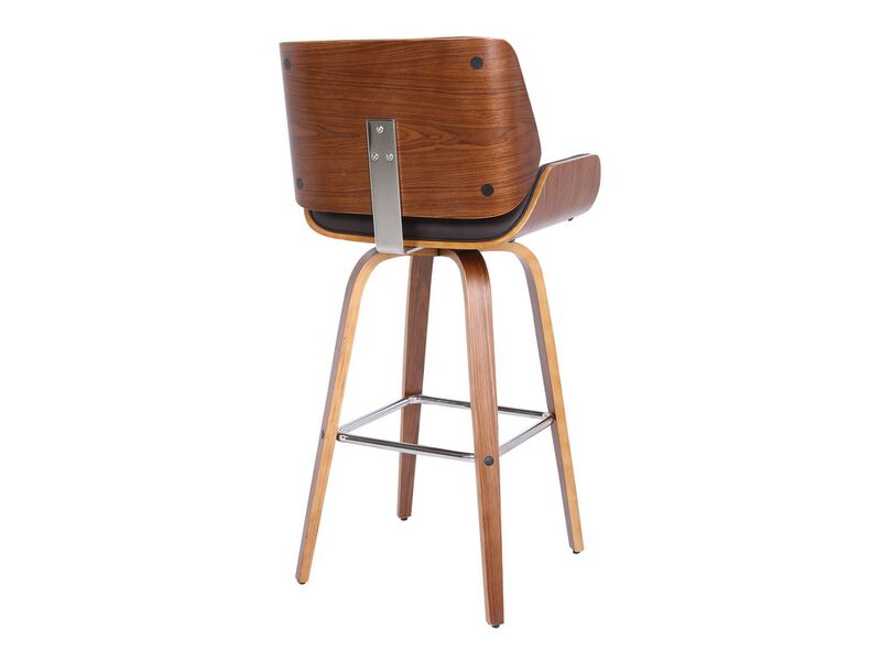 Bar Height Wooden Swivel Barstool with Leatherette Seat, Black and Brown-Benzara