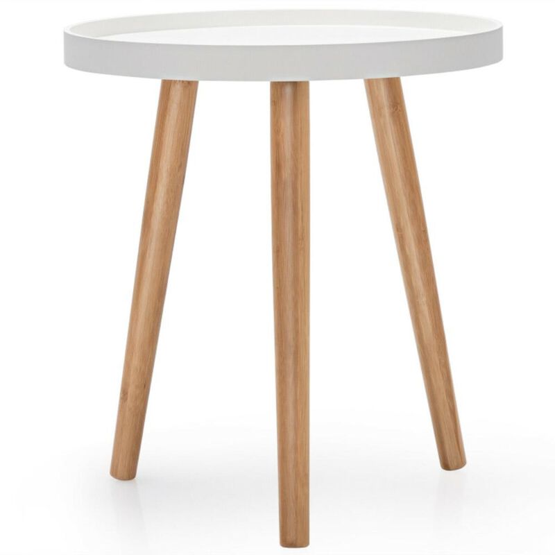 Hivvago Round Side Sofa Coffee Table with Wooden Tray