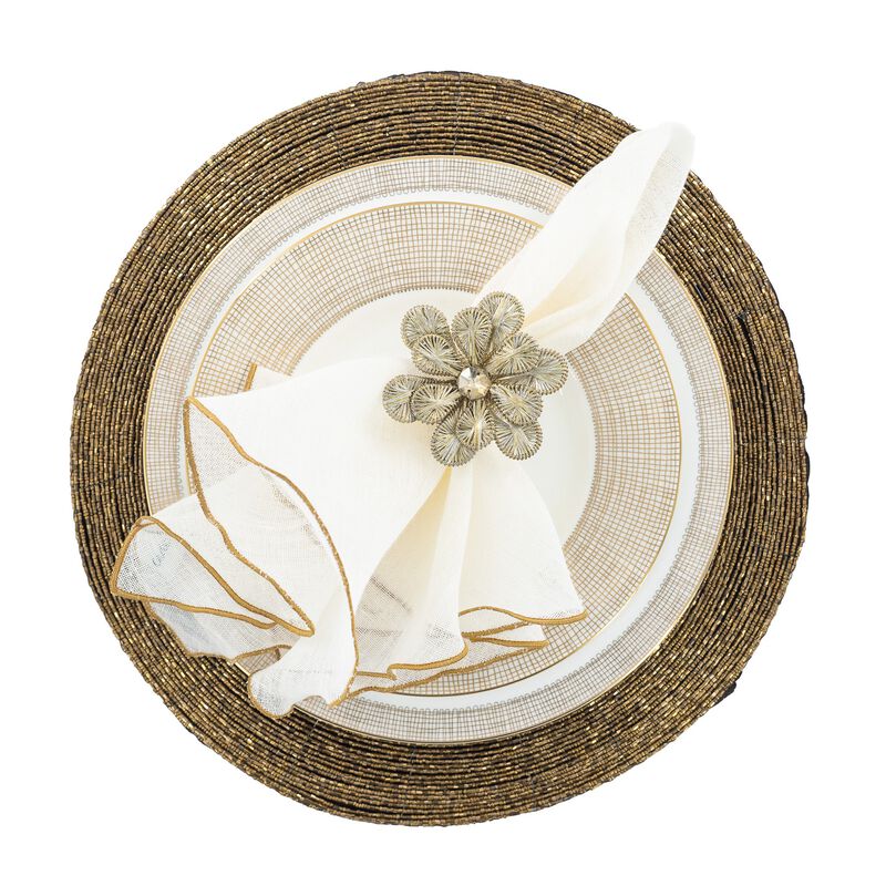 Linen Napkins With Gold Ruffled Edges, Set of 4