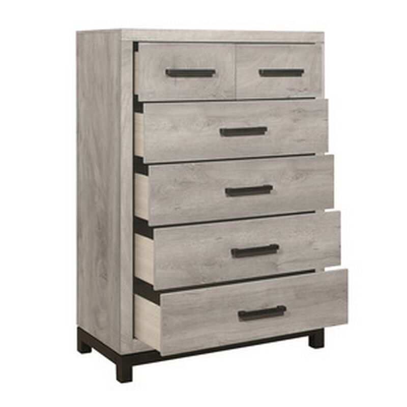 Deena 49 Inch 6 Drawer Tall Dresser Chest with Metal Handles, Light Gray - Benzara