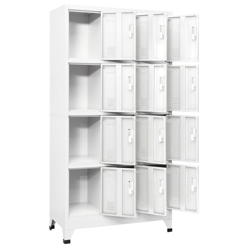 Rim 12 Locker Cabinet with Storage Compartments, Slate Gray Steel - Benzara