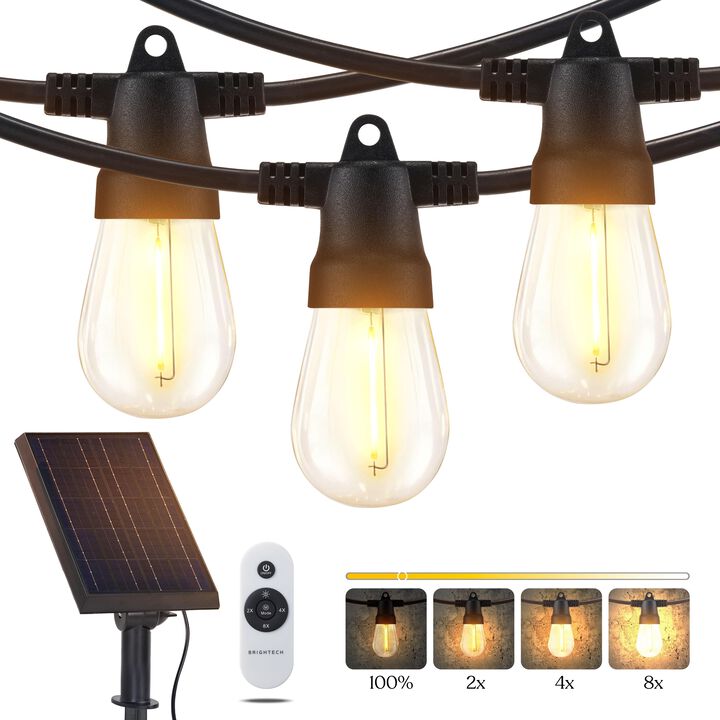 Brightech Ambience Pro Solar LED String Lights - Super Bright 27Ft Remote Control  with 12 Shatterproof Bulbs, Waterproof Patio Lights, 4W Soft White