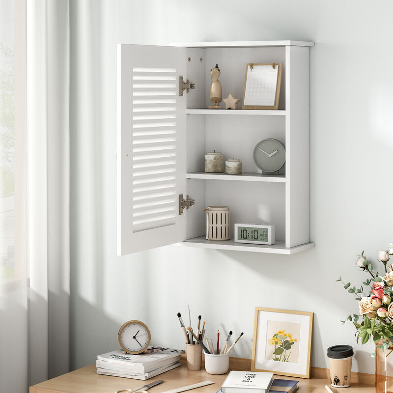 Jaxpety Hanging Cabinet with Louvered Doors White