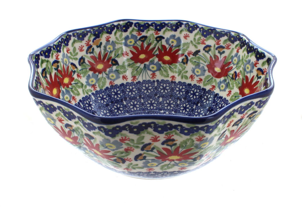 Blue Rose Polish Pottery Jungle Bouquet Small Decagonal Serving Bowl