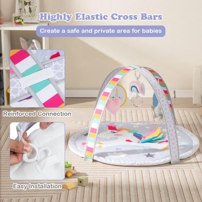 Hivvago Baby Play Gym Mat 7-in-1 Tummy Time Activity Mat with 5 Detachable Toys-Multicolor